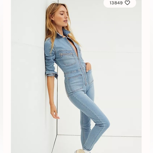 Free People Pants - NWT Free People Lennox Jumpsuit Light Wash Denim Jumpsuit